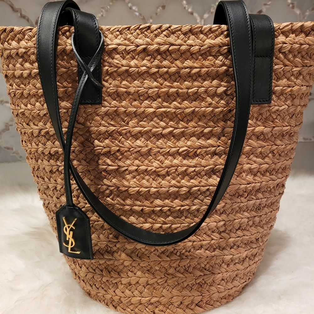 SAINT LAURENT RAFFIA YSL TOTE